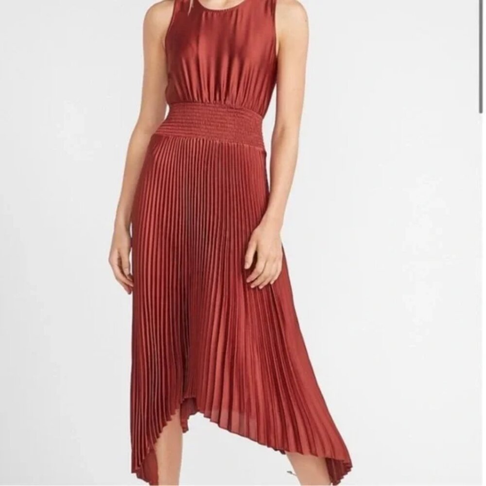 Express Red Orange Pleated Midi Dress